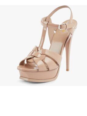 YDN Nude Strappy High Heel Platform Peep Toe T-strap Ankle Strap Buckle Sandals